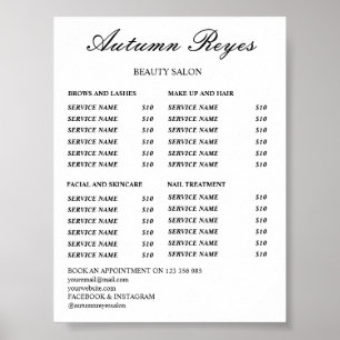 Prijslijst antieke schoonheidssalon poster