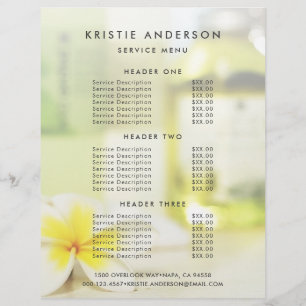 Prijslijst Aromatherapie Spa Huidverzorging Massag Flyer