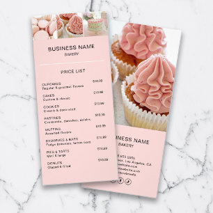 Prijslijst Bakkerij Aangepaste Foto QR Roze Reclamekaart