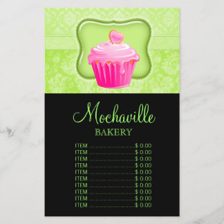 Prijslijst Bakkerij Cupcake Vintage Damast Lime Flyer