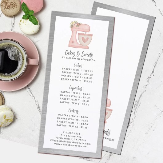 Prijslijst bakkerij gebak dessert menu