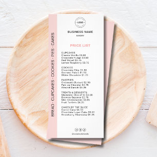 Prijslijst bakkerijmenu reclamekaart
