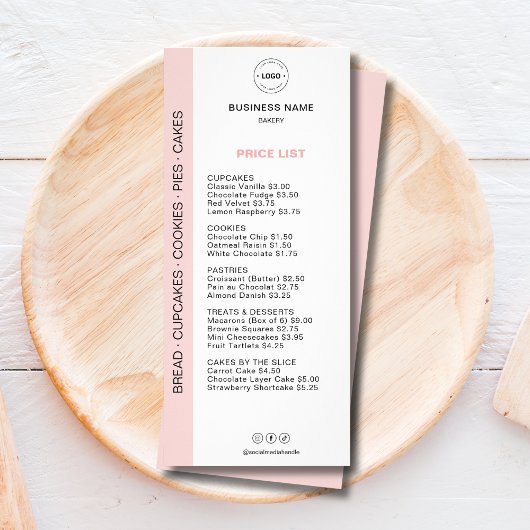 Prijslijst bakkerijmenu reclamekaart