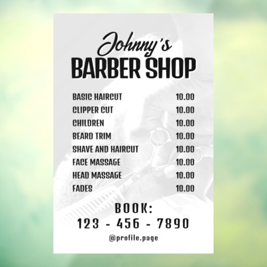 Prijslijst barber shop Raamfolie Raamsticker (Vel 3)