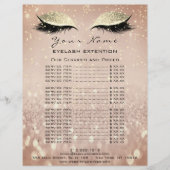Prijslijst Beauty Lashes Makeup Roos Gold Glitter Flyer (Voorkant)