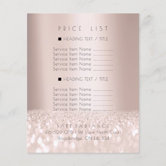 Prijslijst Beauty Salon Roos Glitter Electrolysis2 Flyer (Achterkant)