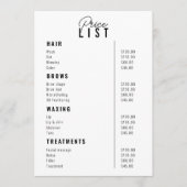 Prijslijst Beauty Salon Treatment Menu Services (Voorkant)