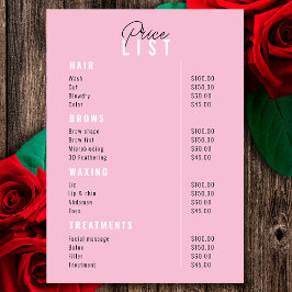 Prijslijst Beauty Salon Treatment Menu Services