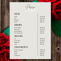 Prijslijst Beauty Salon Treatment Menu Services