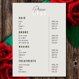 Prijslijst Beauty Salon Treatment Menu Services