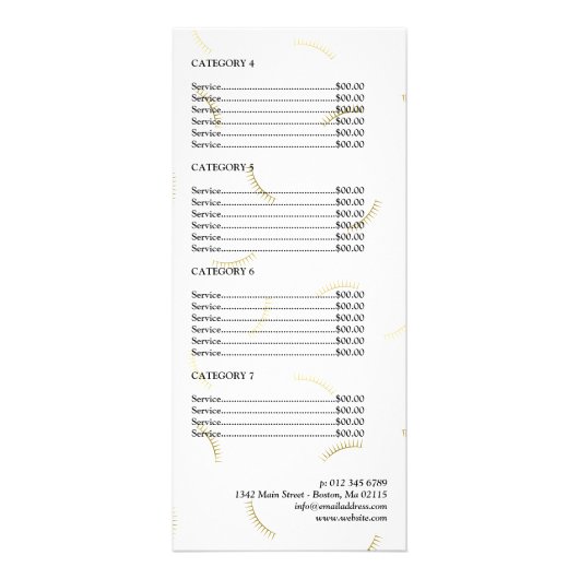 Prijslijst Black Script & Gold Lashes Reclamekaart (Achterkant)