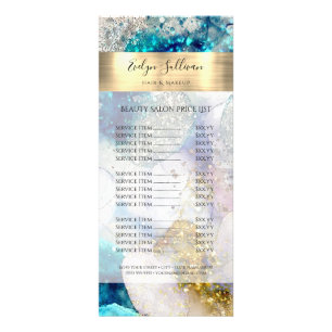 Prijslijst blauwe goudzilver waterverf reclamekaart