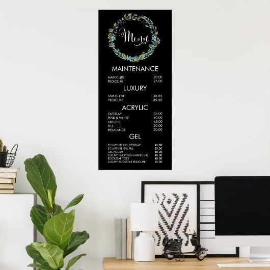 Prijslijst Bloemenkrans Salon Menu Muurposter Poster (Thuiskantoor)