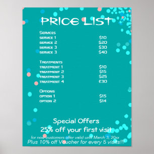 Prijslijst Blue Abstract Art Spa Poster