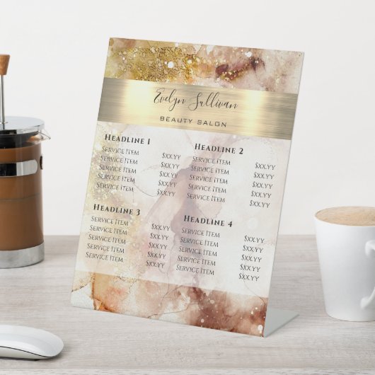 Prijslijst bruin goud Waterverf Pedestal Sign Reclamebord Met Voetstuk (Insitu)