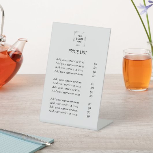 prijslijst | Business Logo Modern Silver Grey Reclamebord Met Voetstuk (Insitu)