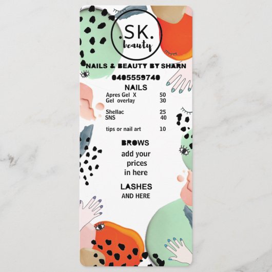 prijslijst delen menu (Voorkant)