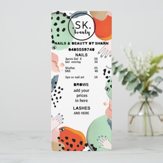 prijslijst delen menu (Staand voorkant)