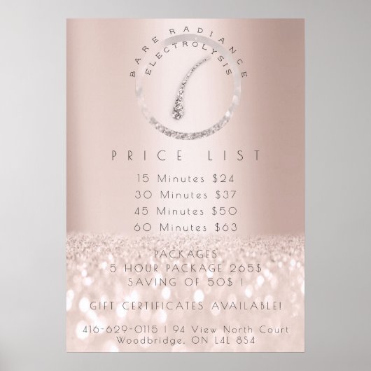 Prijslijst Electrolysis Haarverwijdering Rose Beau Poster (Voorkant)