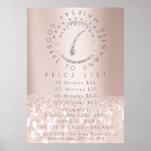 Prijslijst Electrolysis Haarverwijdering Rose Beau Poster (Voorkant)