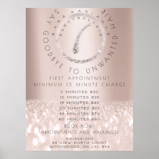 Prijslijst Electrolysis Haarverwijdering Rose Beau Poster (Voorkant)