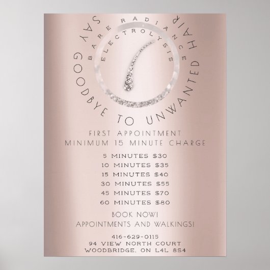 Prijslijst Electrolysis Haarverwijdering Rose Glit Poster (Voorkant)