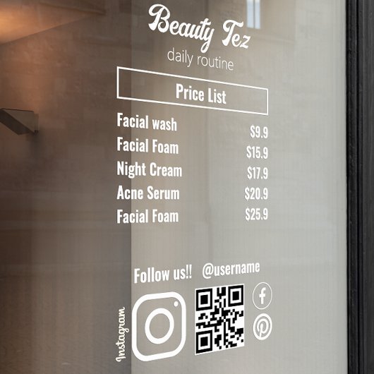 Prijslijst Esthetiek Instagram Volg ons Raamsticker