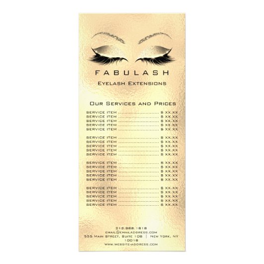 Prijslijst - Extra aandacht Gold Makeup Beauty VIP Reclamekaart (Achterkant)