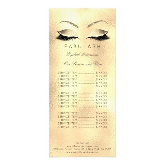 Prijslijst - Extra aandacht Gold Makeup Glitter Reclamekaart (Voorkant)