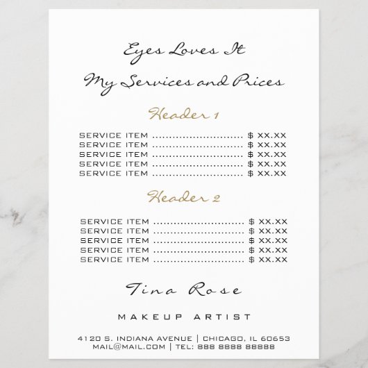 Prijslijst Flyer Black White Eye Licht God Lash Lu (Achterkant)