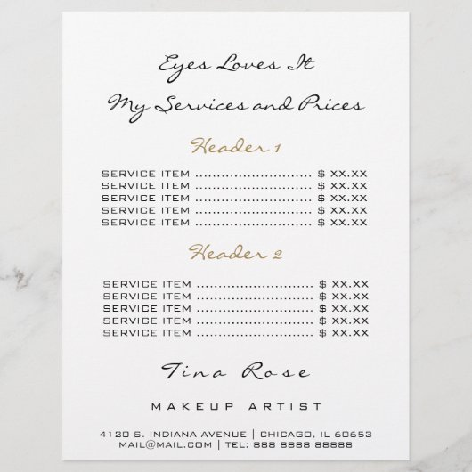 Prijslijst Flyer Black White Eye Licht God Lash Lu (Achterkant)