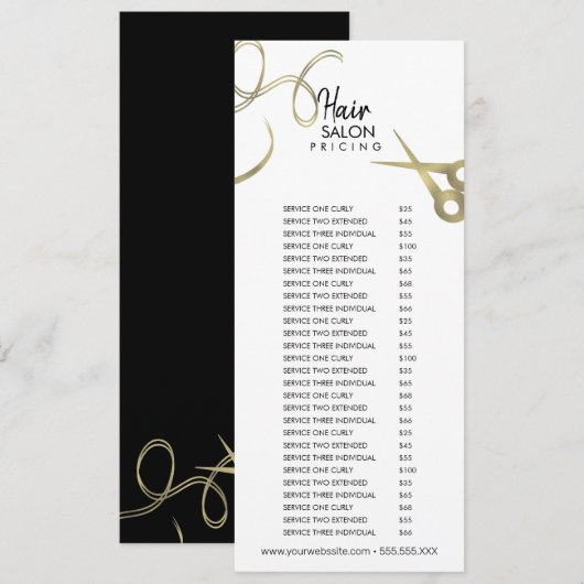 Prijslijst flyer haarstudio goud zwart menu kaart (Voorkant / Achterkant)