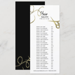 Prijslijst flyer haarstudio goud zwart menu kaart