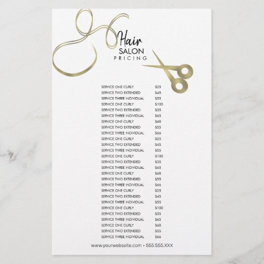 Prijslijst flyer kapsalon goud zwart menu (Voorkant)