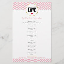 PRIJSLIJST gemaakt met liefde modern roze chevron