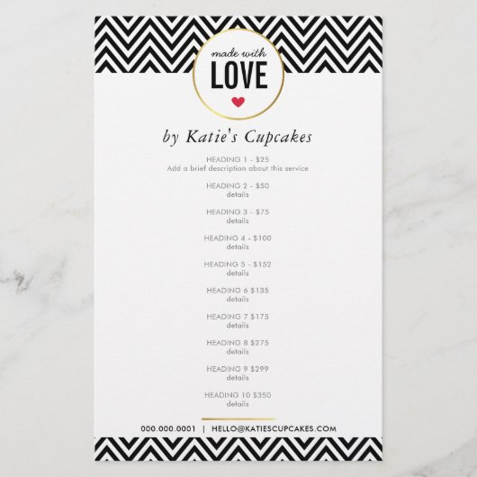 PRIJSLIJST gemaakt met liefde voor moderne zwarte  Flyer (Voorkant)