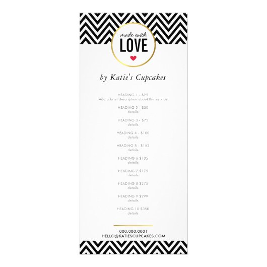 PRIJSLIJST gemaakt met liefde voor moderne zwarte  Reclamekaart (Voorkant)