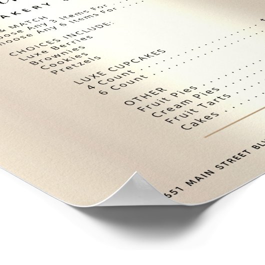 Prijslijst Glitter Drip Menu van de bakker van Gol Poster (Hoek)