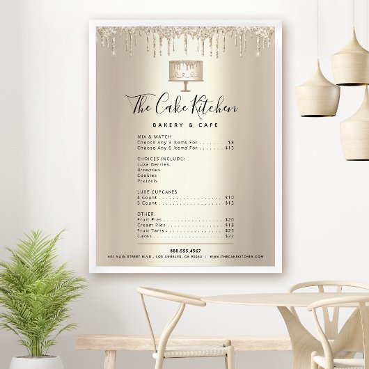 Prijslijst Glitter Drip Menu van de bakkerij van G Poster