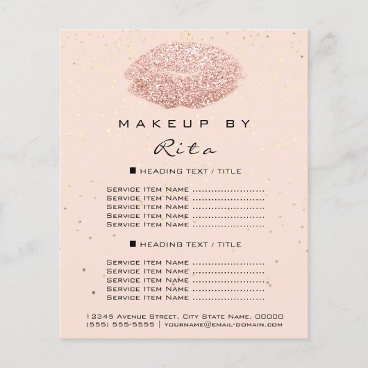 Prijslijst Glitter Goud Confetti Make-up Artiest L Flyer (Voorkant)