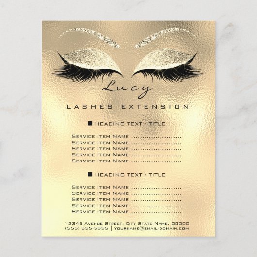 Prijslijst Glitter Schoonheid Make-up Artiest Goud Flyer (Achterkant)