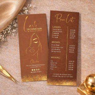 Prijslijst Gold & Brown Lash Tech Luxe Schoonhei Reclamekaart