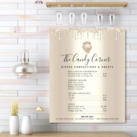 Prijslijst Gold Glitter Drivers Dessert Sweets Poster