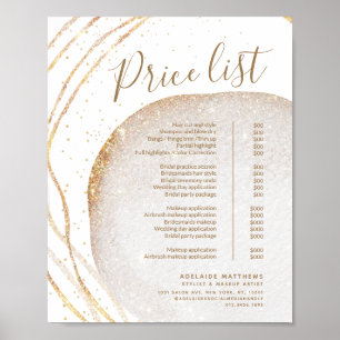 Prijslijst Gold Glitter Hair Stylist Salon Poster