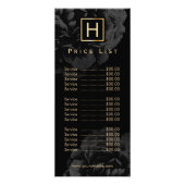 Prijslijst | Goud monogram Elegant Dark Floral Reclamekaart (Voorkant)