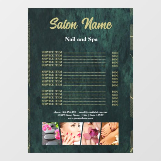 Prijslijst Green Gold Beauty Nail Salon menu Raamsticker (Vel)