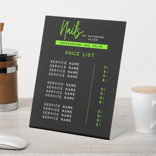 Prijslijst Groene neonnagels & nagelzout Reclamebord Met Voetstuk (Insitu)