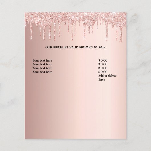 Prijslijst haar schoonheidssalon roze goud glitter flyer (Achterkant)