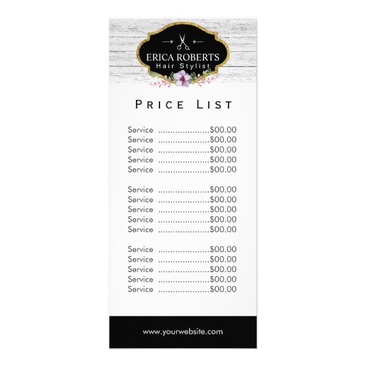 Prijslijst | Haar Stylist  Floral & hout Reclamekaart (Voorkant)