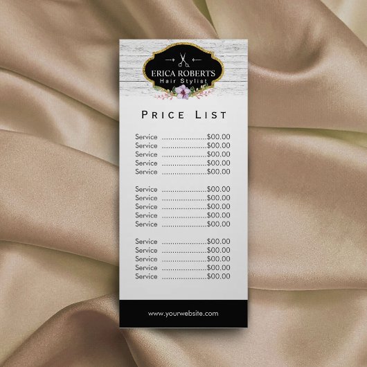Prijslijst | Haar Stylist Floral & hout Reclamekaart